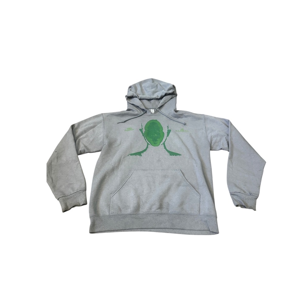 Jerzees Mens No Alien Is Illegal Graphic Hoodie Grey Green Pullover Medium